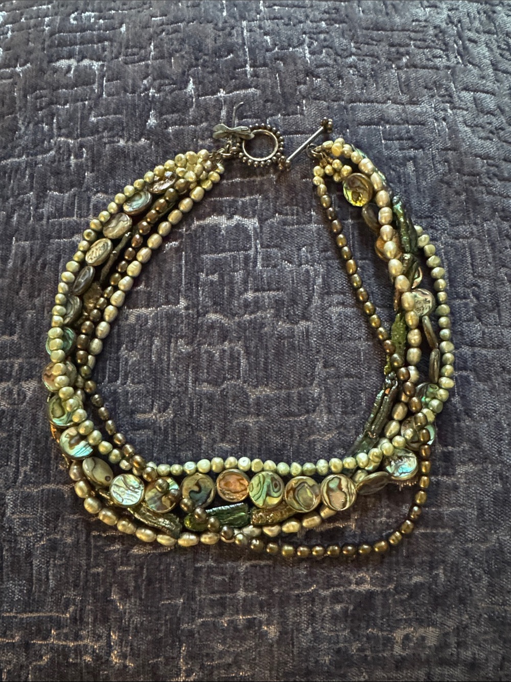 Multi-Strand Green and Gold Beaded Women's Necklace